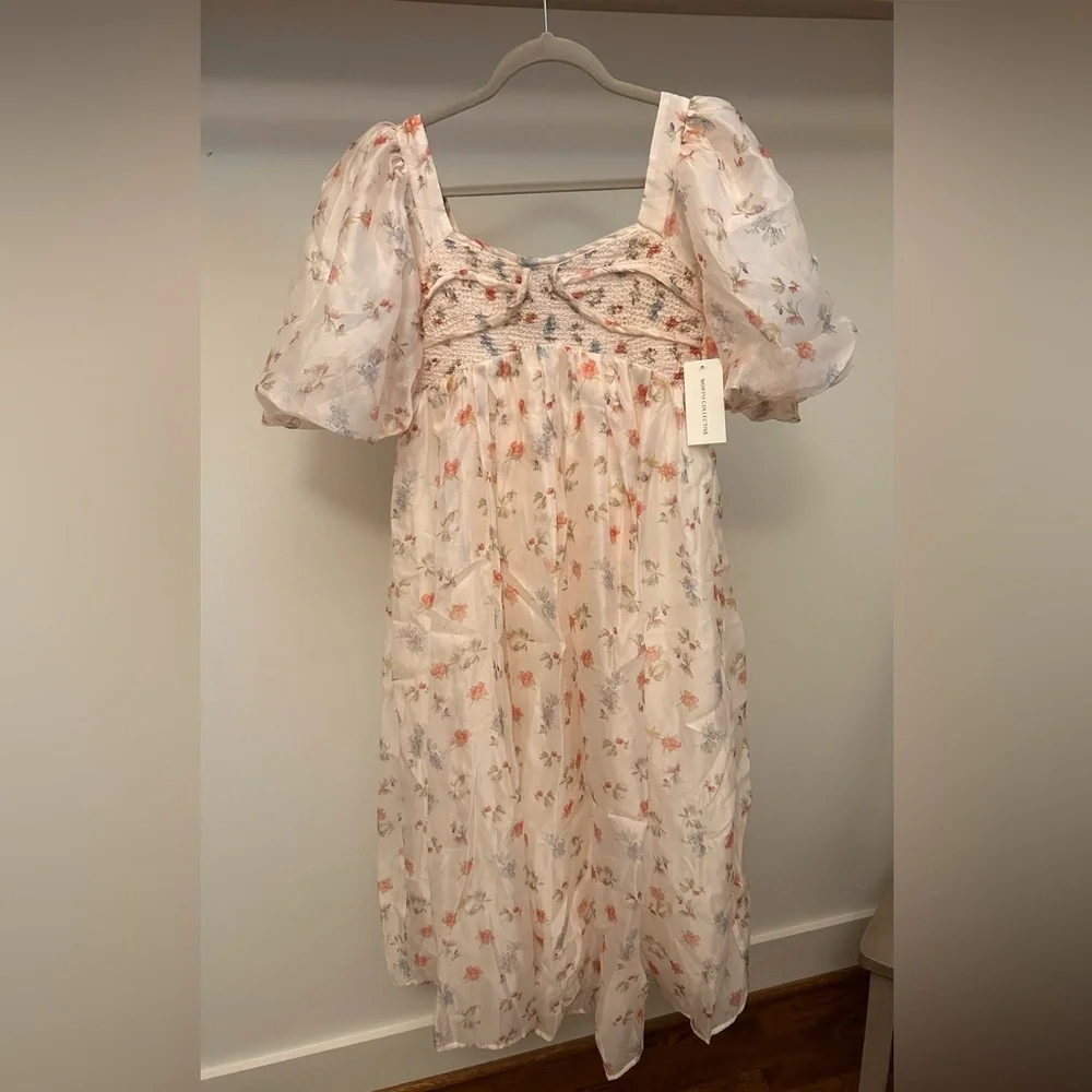 Floral Puff Sleeve Dress NWT, Bump Friendly - Picture 1 of 6